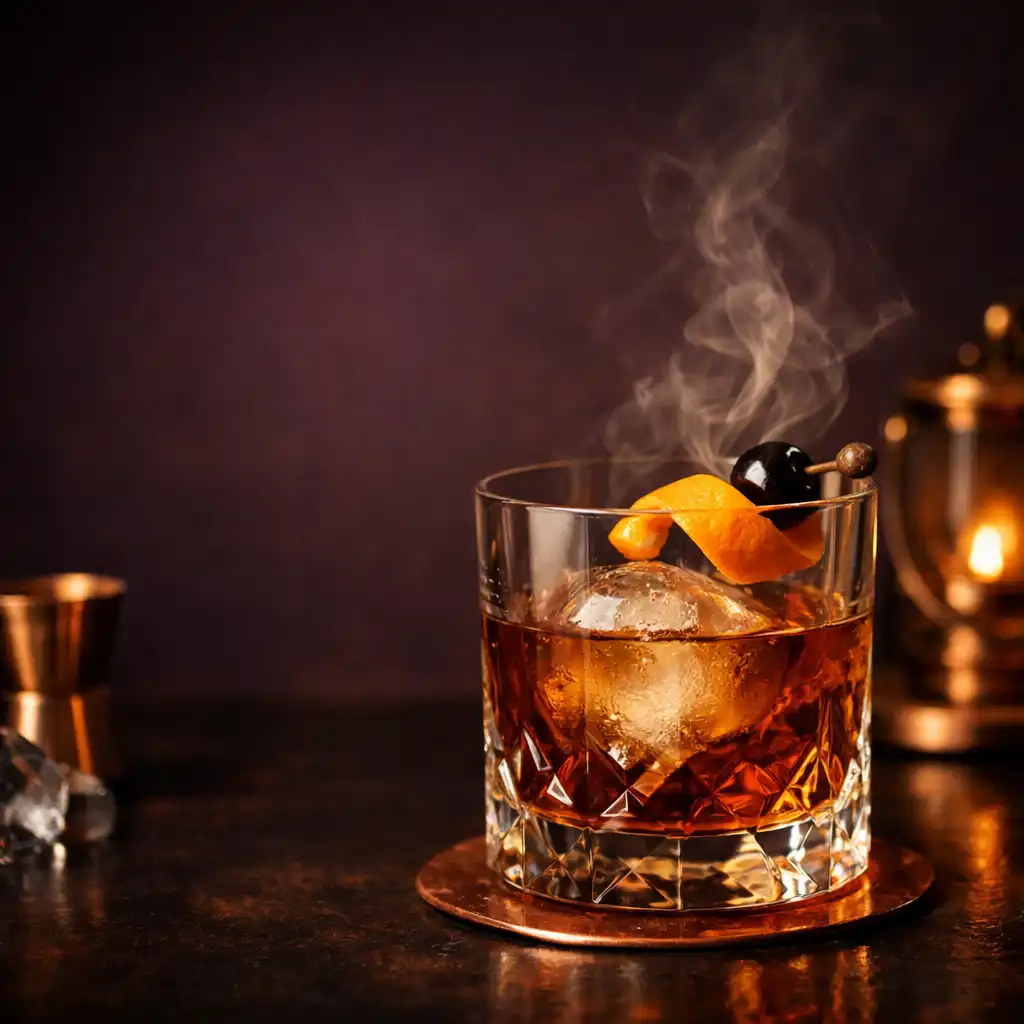 Elegante Cocktail-Kreation in einem stilvollen Glas auf einer dunklen Bartheke.